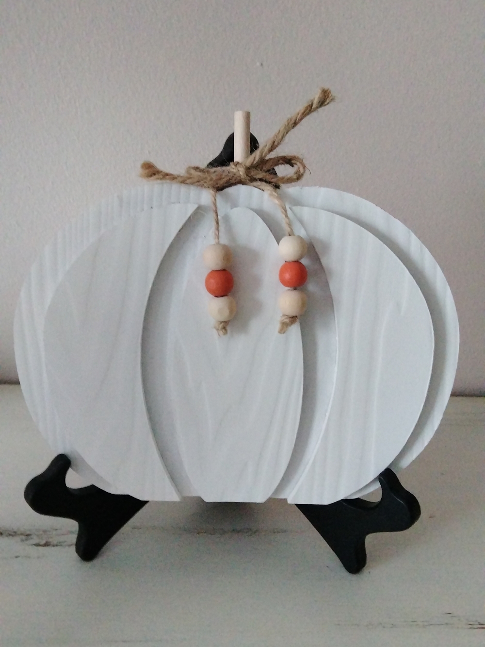 White Layered Wooden Pumpkin Table Accent with Bead Detail
